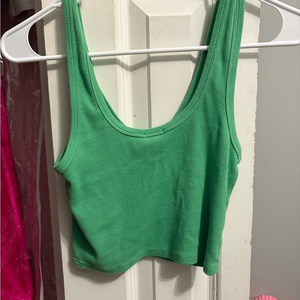 Green Ribbed Tank Top - Picture 3 of 3